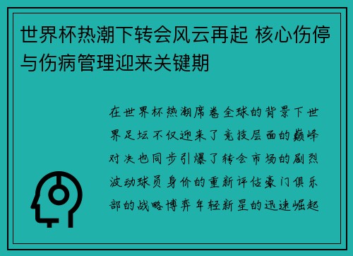世界杯热潮下转会风云再起 核心伤停与伤病管理迎来关键期